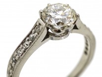 Platinum & Diamond Solitaire Ring With Diamond Set Shoulders