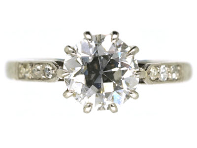 Art Deco Platinum & Diamond Solitaire Ring With Diamond Set Shoulders