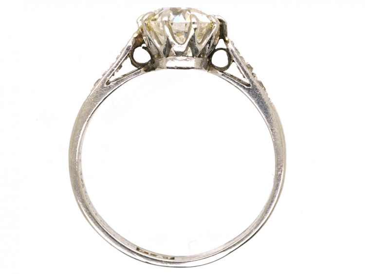 Art Deco Platinum & Diamond Solitaire Ring With Diamond Set Shoulders