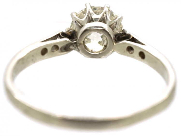 Art Deco Platinum & Diamond Solitaire Ring With Diamond Set Shoulders