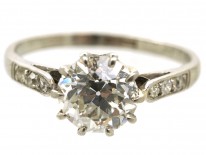 Art Deco Platinum & Diamond Solitaire Ring With Diamond Set Shoulders