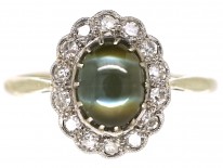 Edwardian 18ct White Gold & Platinum Cat's Eye Chrysoberyl Ring