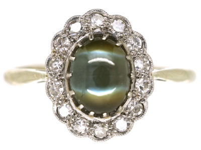 Edwardian 18ct White Gold & Platinum Cat’s Eye Chrysoberyl Ring