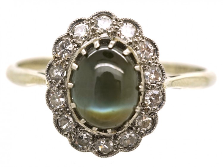 Edwardian 18ct White Gold & Platinum Cat's Eye Chrysoberyl Ring