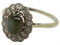 Edwardian 18ct White Gold & Platinum Cat's Eye Chrysoberyl Ring