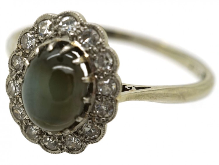 Edwardian 18ct White Gold & Platinum Cat's Eye Chrysoberyl Ring