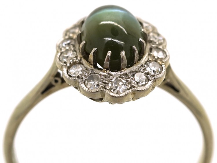 Edwardian 18ct White Gold & Platinum Cat's Eye Chrysoberyl Ring