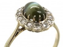 Edwardian 18ct White Gold & Platinum Cat's Eye Chrysoberyl Ring
