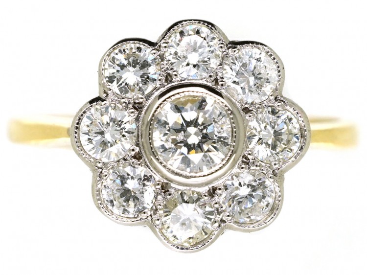 Edwardian 18ct Gold & Platinum, Diamond Cluster Ring