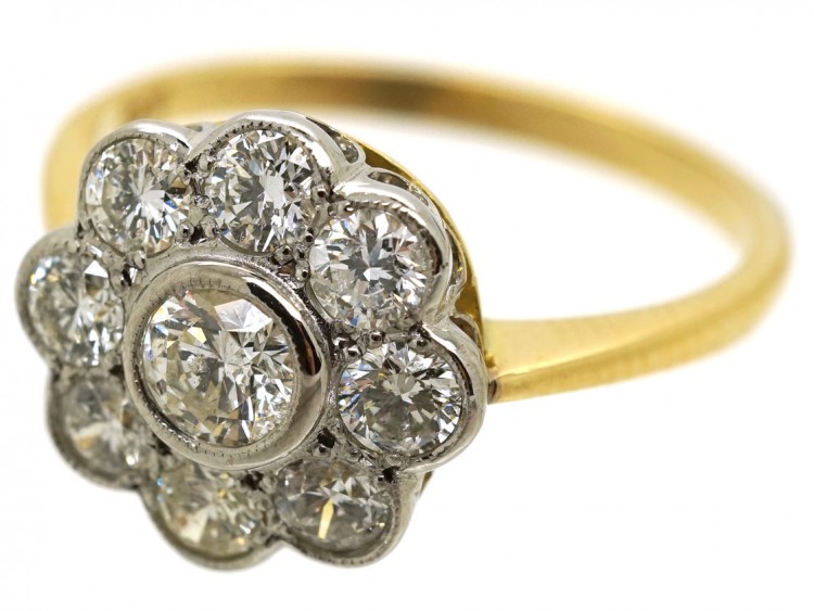 Edwardian 18ct Gold & Platinum, Diamond Cluster Ring