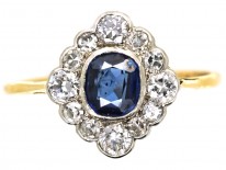Edwardian 18ct & Platinum Sapphire & Diamond Cluster Ring