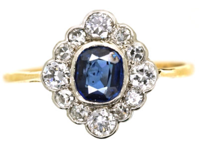 Edwardian 18ct & Platinum Sapphire & Diamond Cluster Ring