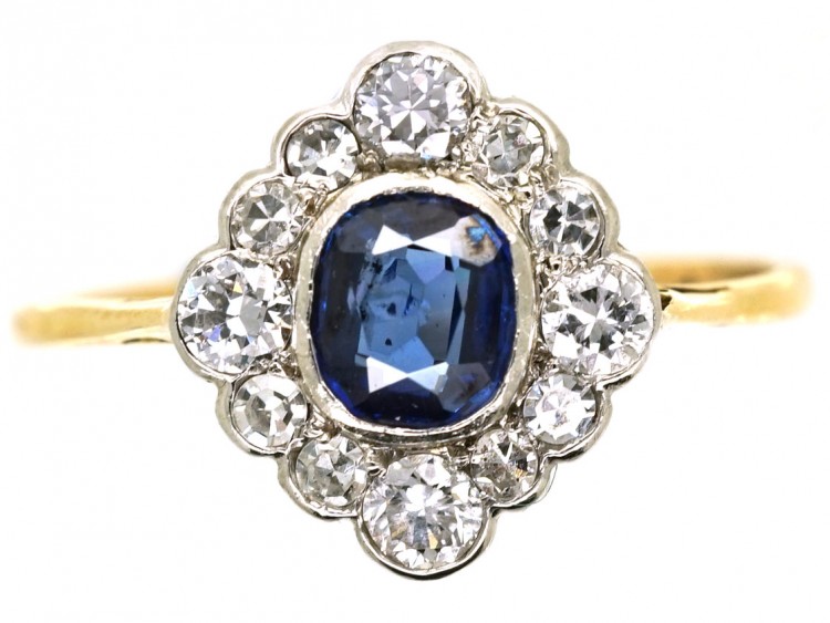 Edwardian 18ct & Platinum Sapphire & Diamond Cluster Ring
