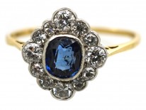 Edwardian 18ct & Platinum Sapphire & Diamond Cluster Ring