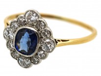 Edwardian 18ct & Platinum Sapphire & Diamond Cluster Ring