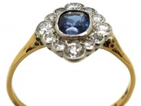 Edwardian 18ct & Platinum Sapphire & Diamond Cluster Ring