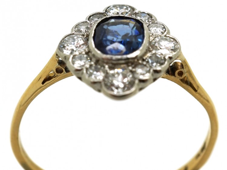 Edwardian 18ct & Platinum Sapphire & Diamond Cluster Ring