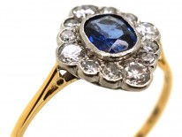 Edwardian 18ct & Platinum Sapphire & Diamond Cluster Ring