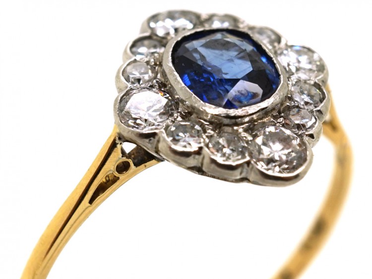 Edwardian 18ct & Platinum Sapphire & Diamond Cluster Ring