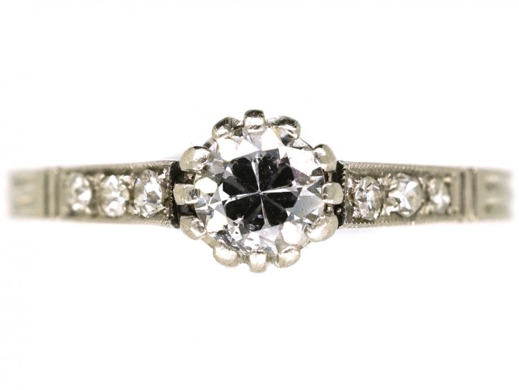 Platinum & Diamond Solitaire Ring With Diamond Shoulders