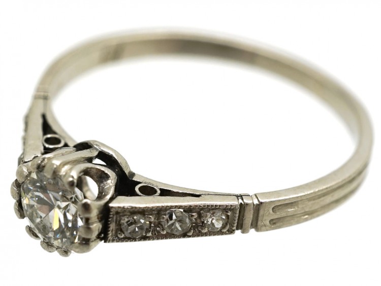 Platinum & Diamond Solitaire Ring With Diamond Shoulders