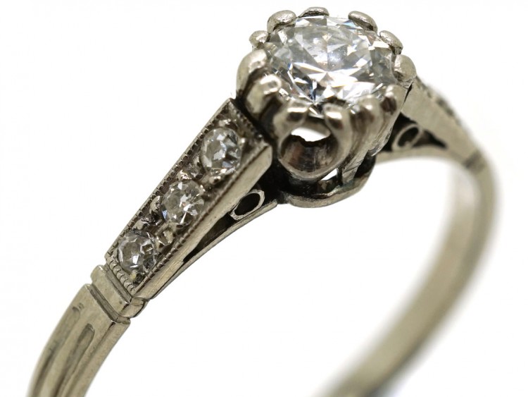 Platinum & Diamond Solitaire Ring With Diamond Shoulders
