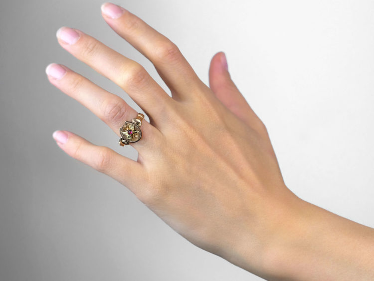 Two Colour Gold Hands & Horseshoe Ring