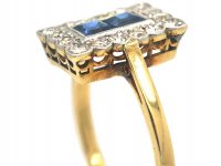 Art Deco 18ct Gold & Platinum, Diamond & Sapphire Rectangular Ring