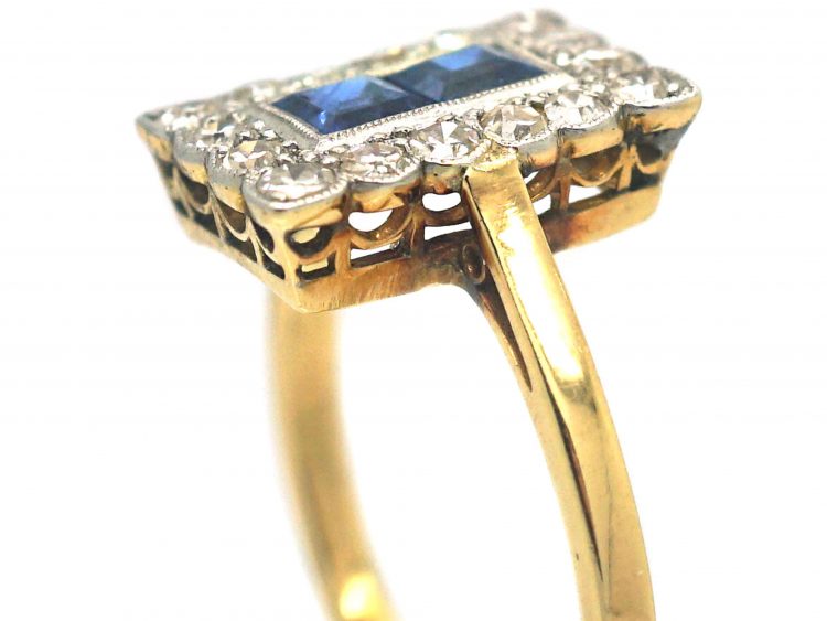 Art Deco 18ct Gold & Platinum, Diamond & Sapphire Rectangular Ring