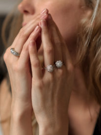 Art Deco Oval Diamond Cluster Ring With Diamond Shoulders