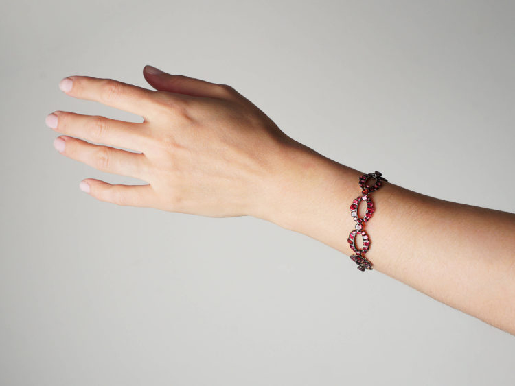 Georgian Silver & Flat Cut Almandine Garnet Bracelet