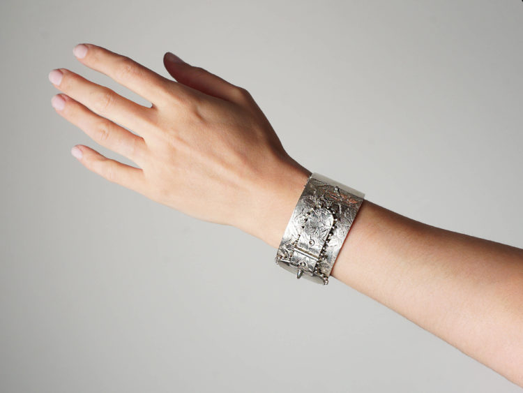 Victorian Wide Silver Engraved Buckle Bangle
