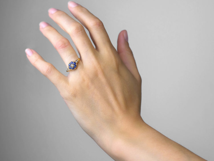 Edwardian 18ct Gold, Sapphire & Diamond Cluster Ring