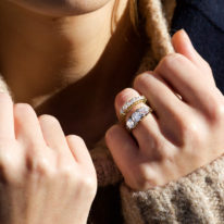 Victorian 18ct Gold, Five Stone Diamond Carved Half Hoop Ring
