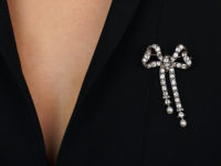 Edwardian Articulated Bow Brooch Set With Diamonds & Natural Pearls