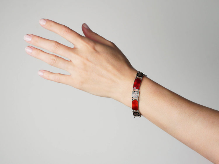 Silver Red & Back Enamel Bracelet by David Andersen