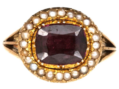 Georgian Gold, Almandine Garnet & Natural Split Pearls Ring