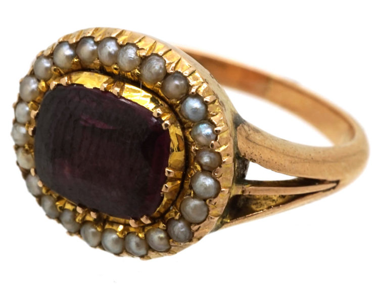 Georgian Gold, Almandine Garnet & Natural Split Pearls Ring