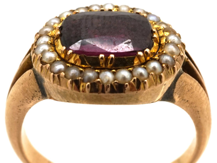 Georgian Gold, Almandine Garnet & Natural Split Pearls Ring