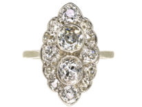 Art Deco Platinum Diamond Marquise Cluster Ring
