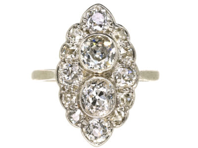 Art Deco Platinum Diamond Marquise Cluster Ring
