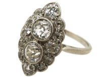 Art Deco Platinum Diamond Marquise Cluster Ring