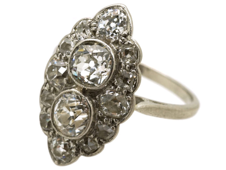 Art Deco Platinum Diamond Marquise Cluster Ring