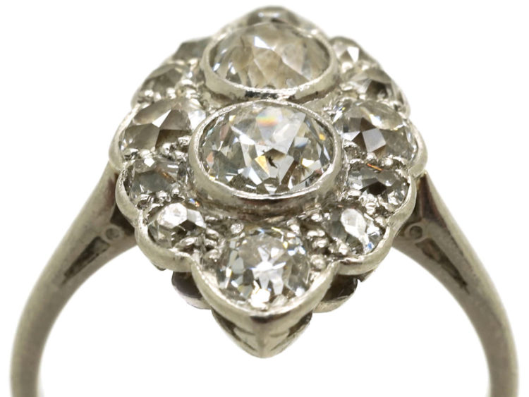Art Deco Platinum Diamond Marquise Cluster Ring