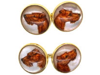 18ct Gold Reverse Intaglio Crystal Cufflinks of Irish Terriers