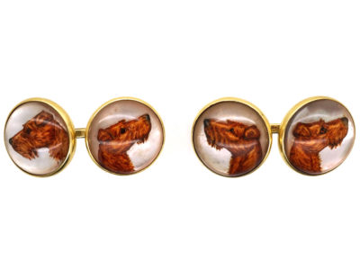 18ct Gold Reverse Intaglio Crystal Cufflinks of Irish Terriers