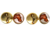 18ct Gold Reverse Intaglio Crystal Cufflinks of Irish Terriers