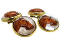 18ct Gold Reverse Intaglio Crystal Cufflinks of Irish Terriers