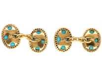Edwardian 18ct Gold, Turquoise & Rose Diamond Cufflinks