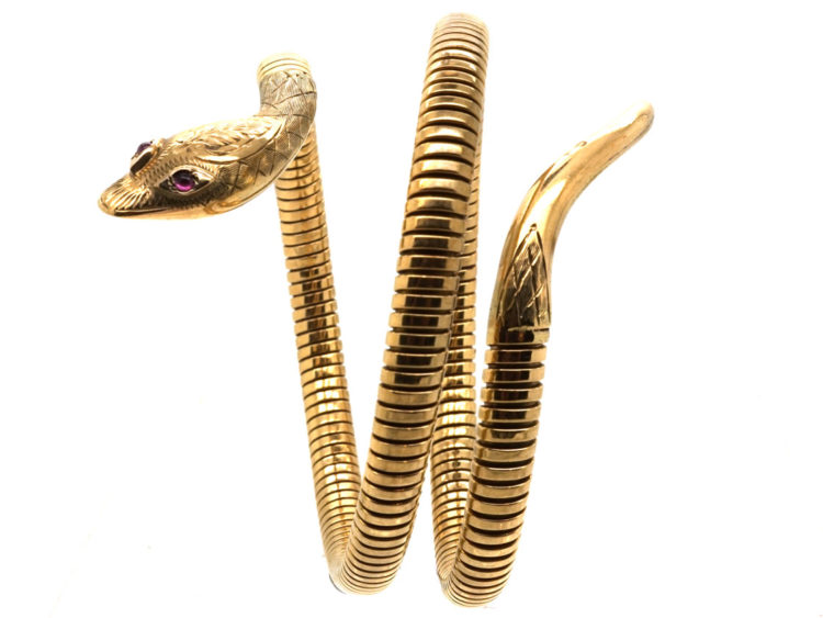 9ct Gold & Ruby Snake Bangle